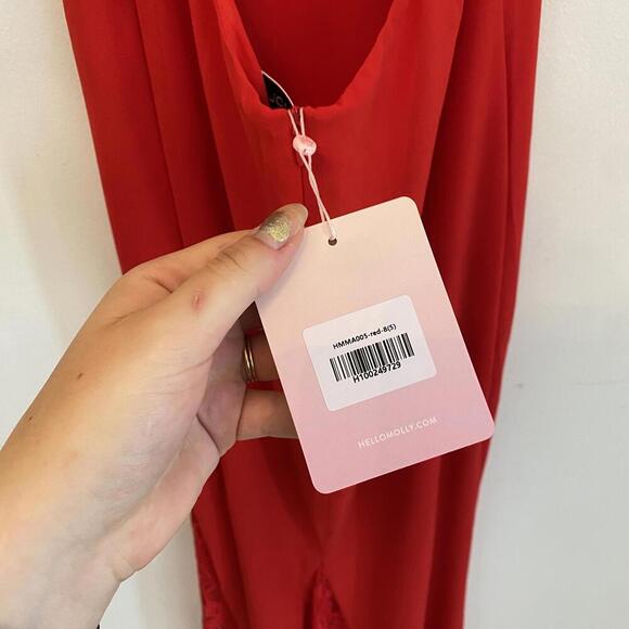 HELLO MOLLY red where sparks fly lace trim maxi dress sz 4 - Picture 5 of 7